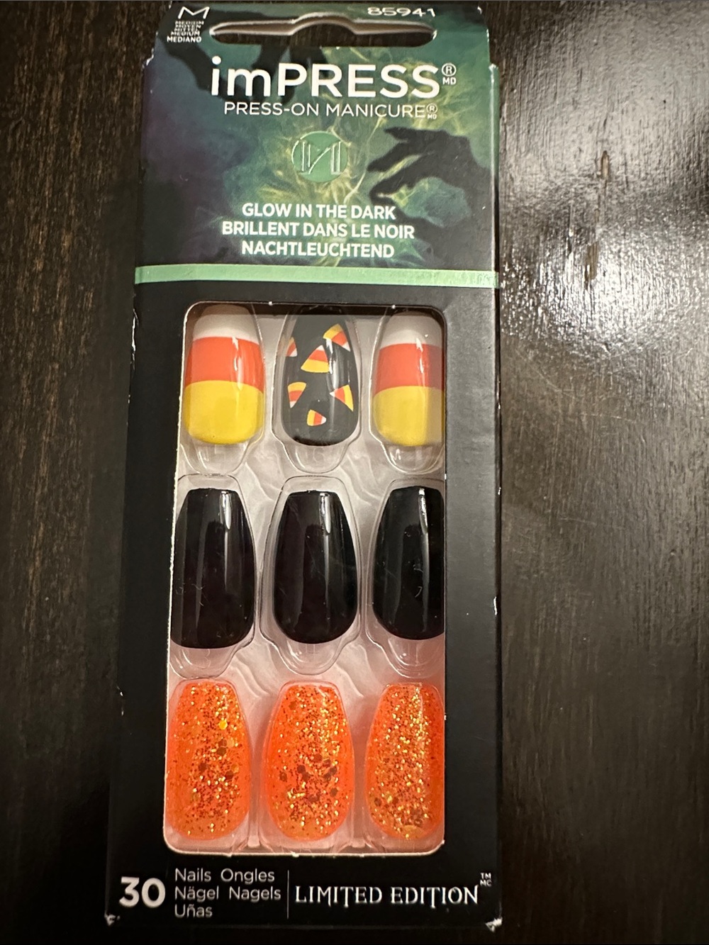 imPRESS Halloween Candy Corn & Glitter Press-On Nails - Black, Orange, Yellow